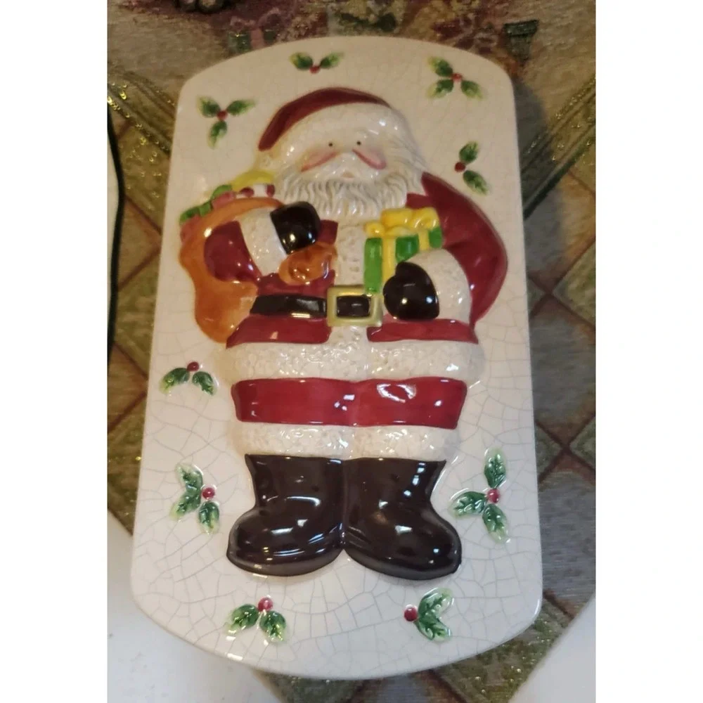VTG HARD TO FIND DEBCO CERAMIC BAKING LOAF PAN W/ LID SANTA CLAUS